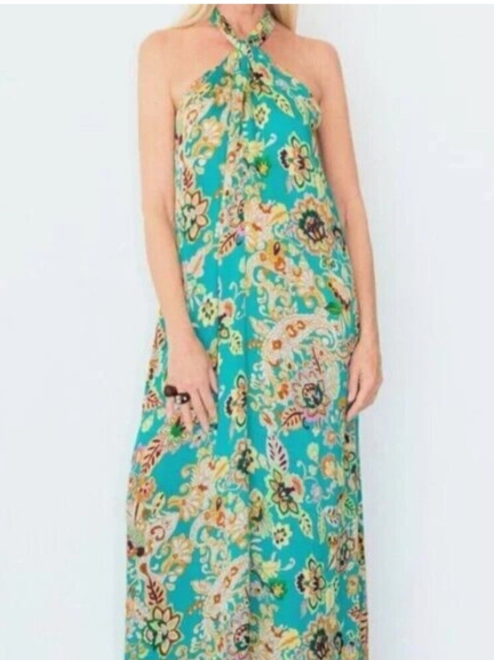 NWT Zara Teal Floral Print Halter Neck Maxi Dress. Size S